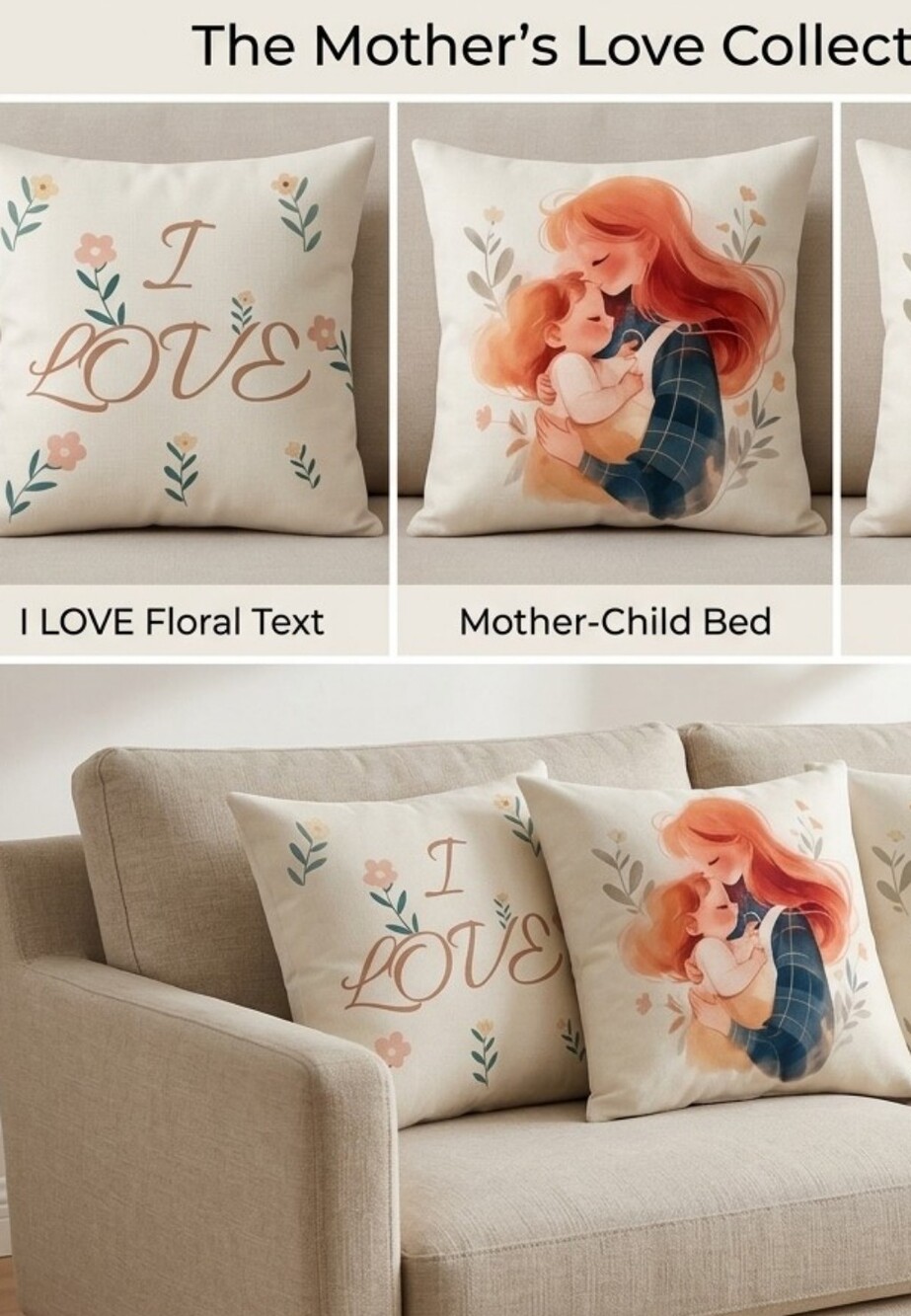 Neutral Mom Floral Throw Pillow Covers - Set of 4